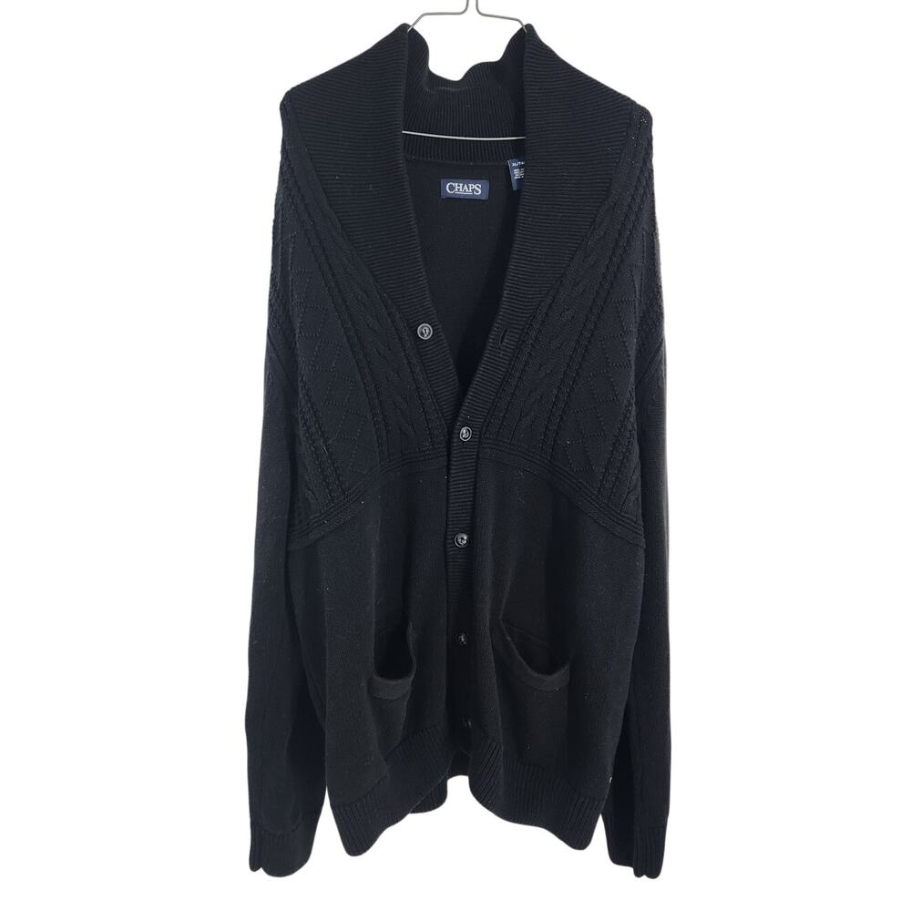 Chaps Black Button Front Knit Cardigan Sweater Womens Size Extra Large XL